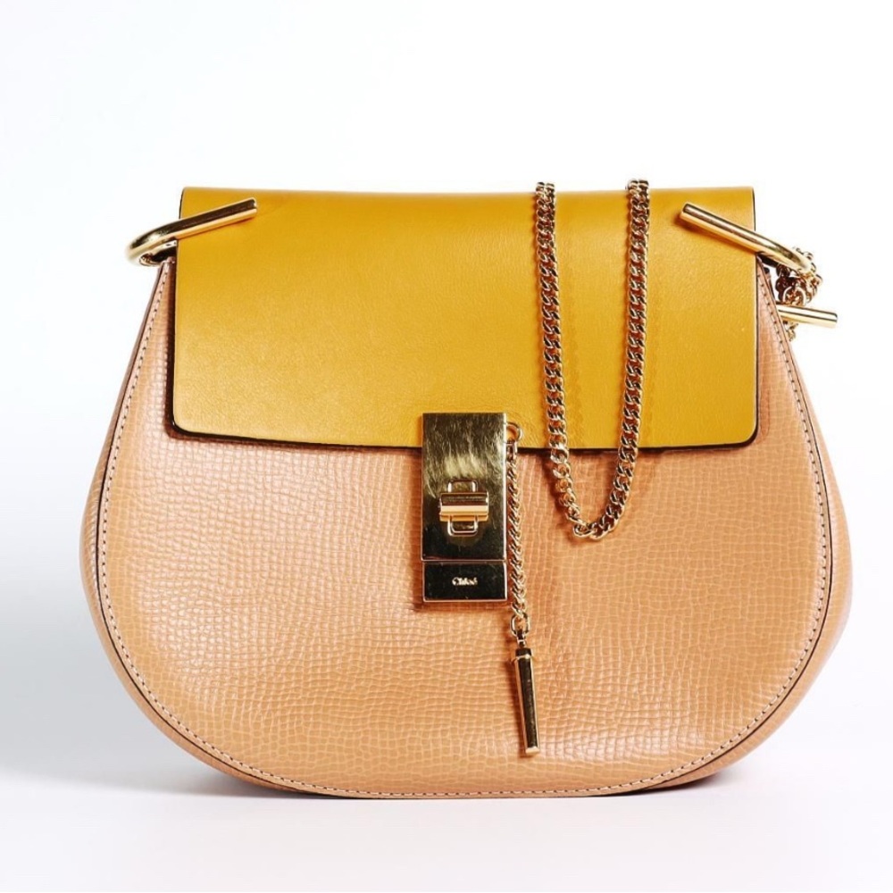 CHLOE Grained Calfskin Lambskin Bi-Color Drew Crossbody in yellow and beige